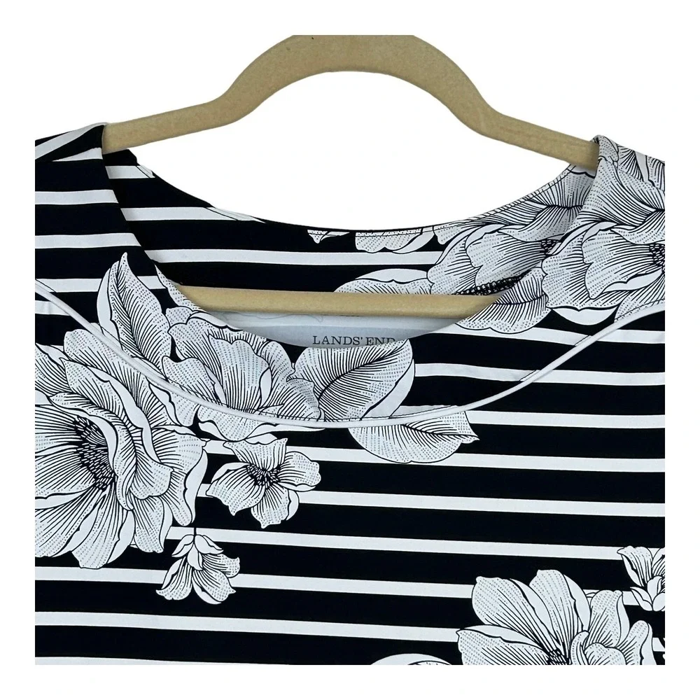 Lands' End Women's Swim Cover-Up M 10 - 12 Black White Floral Beach Sunblock NEW